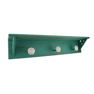 Scratch & Dent Green Weathered Finish Sand Dollar Wooden Wall Hook Shelf